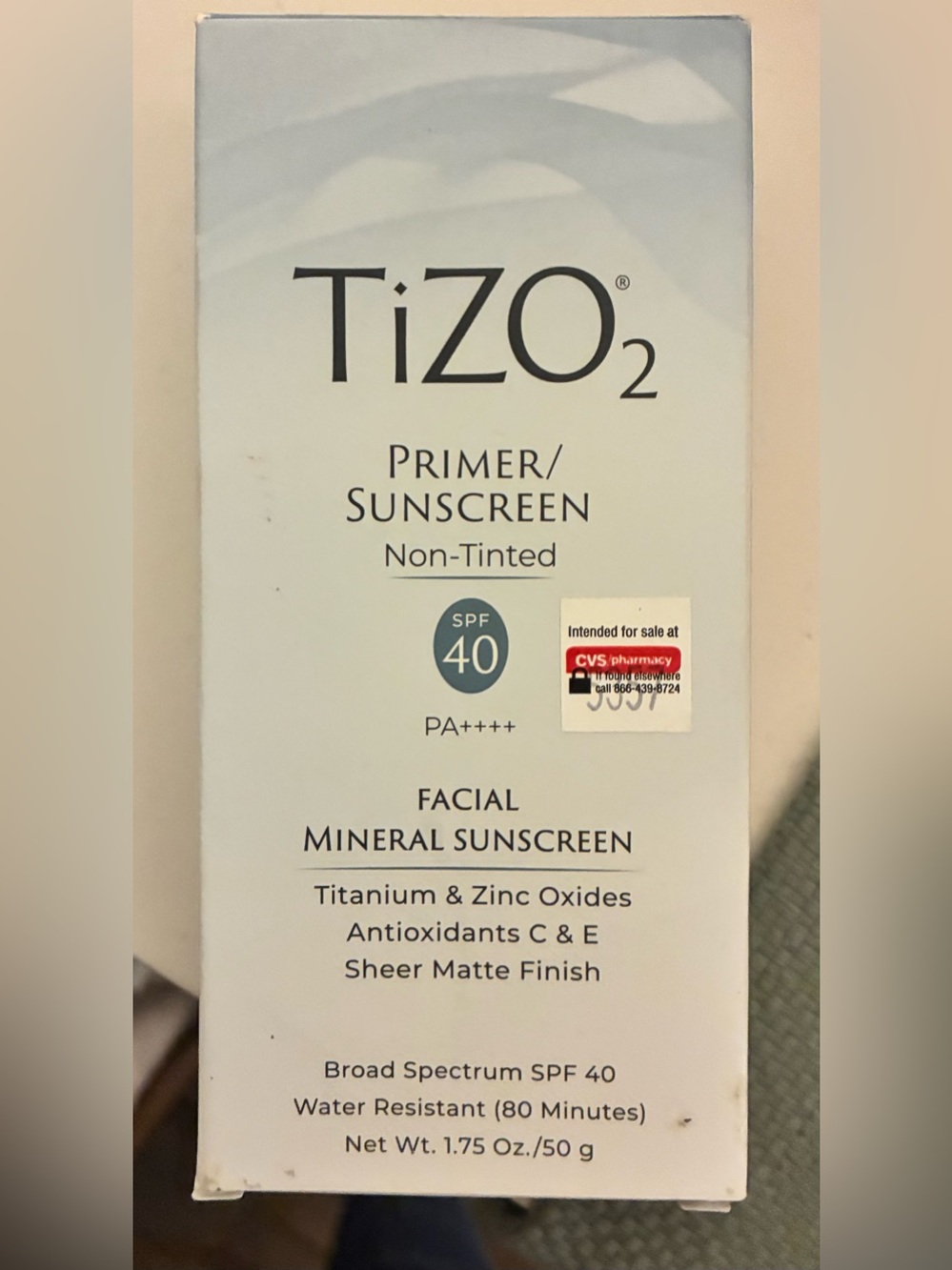 TIZO 2 Primer Sunscreen SPF 40 Mineral Facial Non-Tinted 1.75 oz